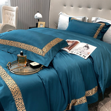 Luxury Leopard Print Edge Winter Autumn Duvet Cover Set, 1000TC Egyptian Cotton Bedding Set